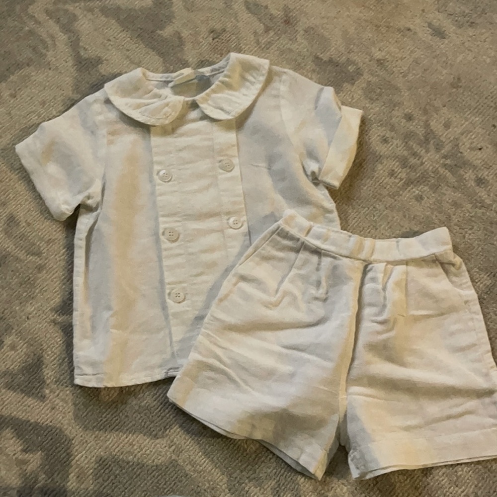Chabre 24 month white linen 2 piece outfit